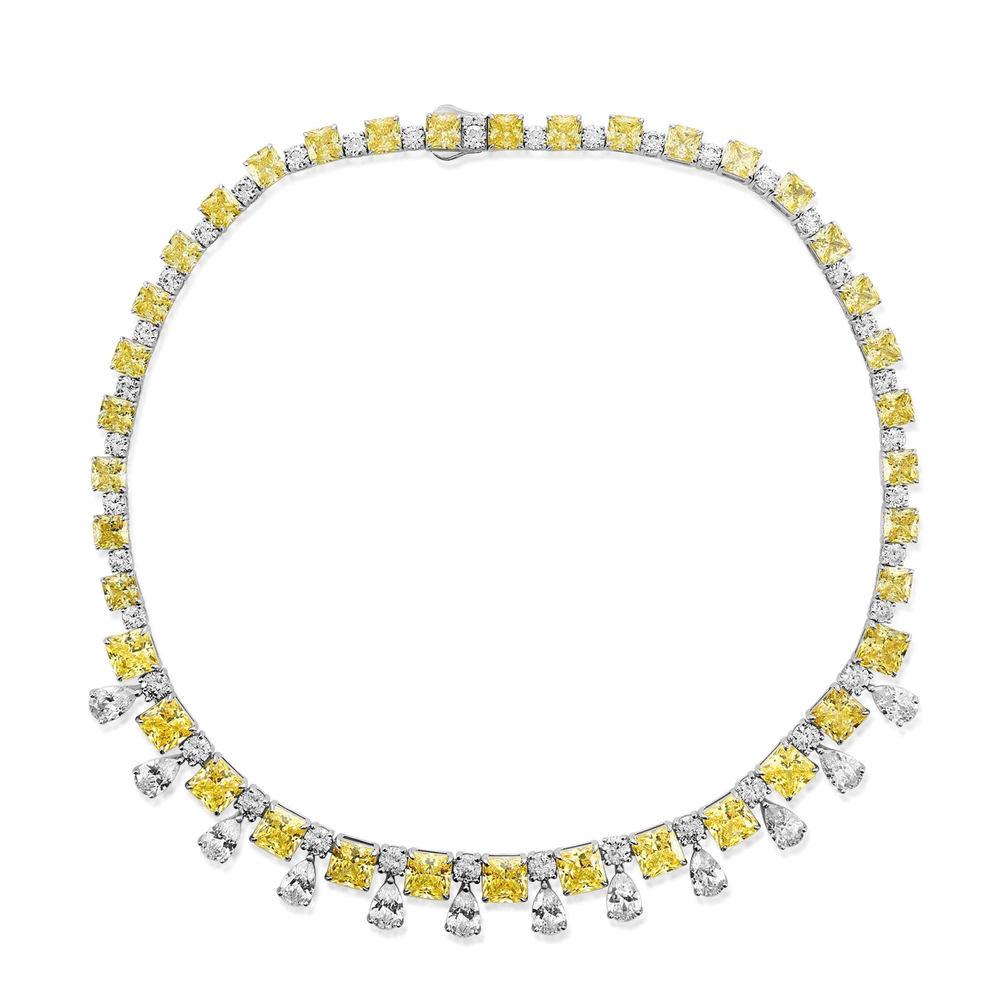 Suzy Levian Sterling Silver Gala Firework Yellow & White Multi-Cut Cubic Zirconia Tennis Necklace