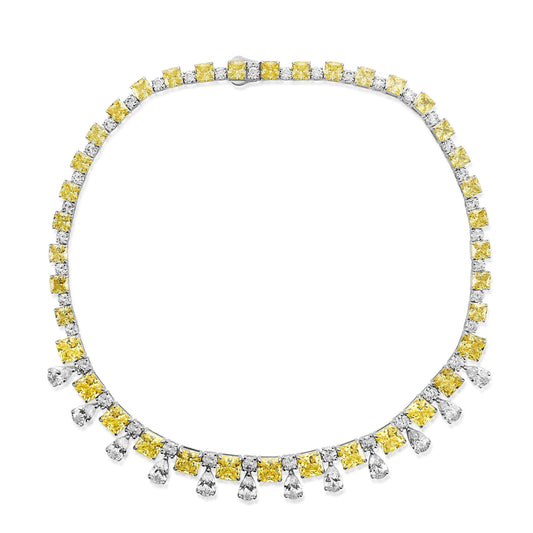 Suzy Levian Sterling Silver Gala Firework Yellow & White Multi-Cut Cubic Zirconia Tennis Necklace
