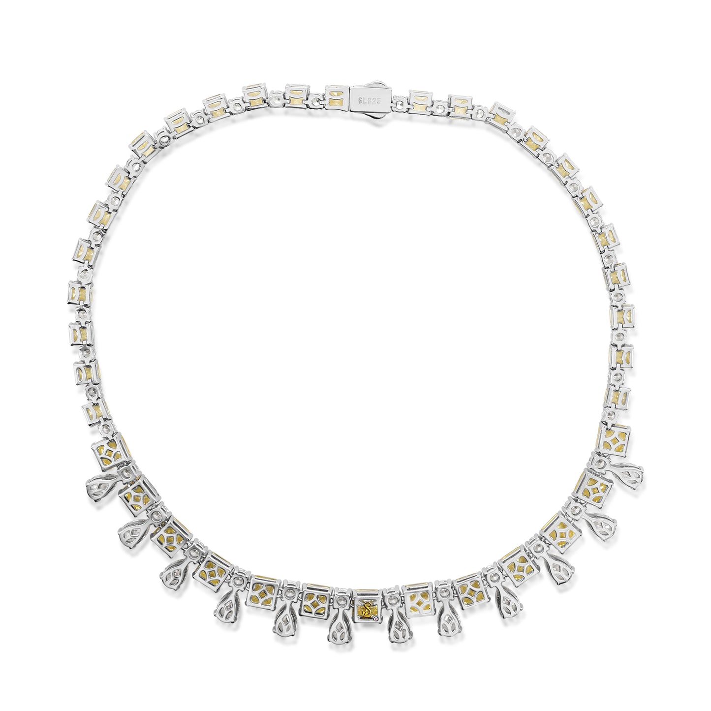 Suzy Levian Sterling Silver Gala Firework Yellow & White Multi-Cut Cubic Zirconia Tennis Necklace