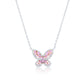 Suzy Levian Sterling Silver Gala Pink & White Cubic Zirconia Pave Butterfly Cluster Necklace