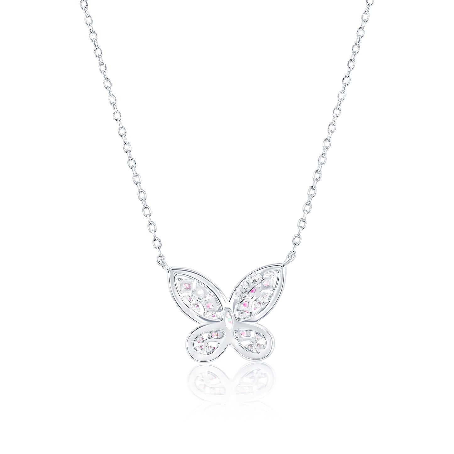 Suzy Levian Sterling Silver Gala Pink & White Cubic Zirconia Pave Butterfly Cluster Necklace