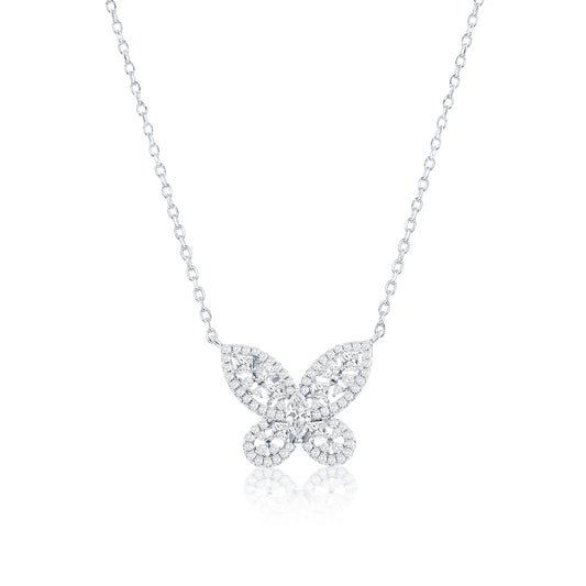 Suzy Levian Sterling Silver White Cubic Zirconia Pave Butterfly Cluster Necklace