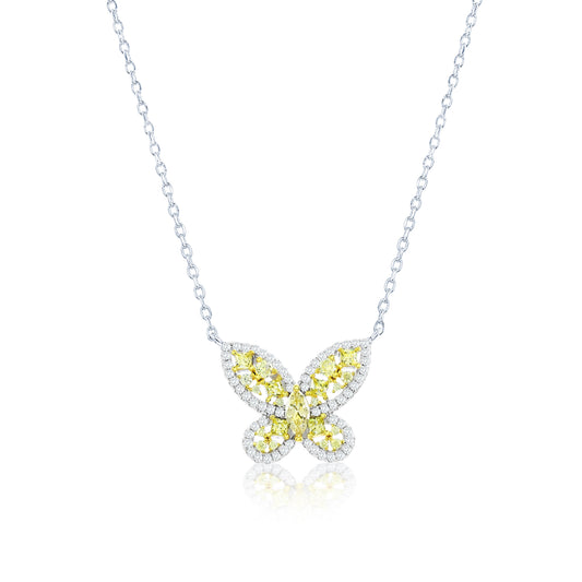 Suzy Levian Sterling Silver Gala Yellow & White Cubic Zirconia Pave Butterfly Cluster Necklace