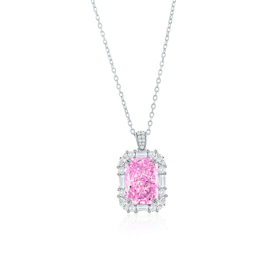 Suzy Levian Sterling Silver Gala Firework Emerald Cut Pink & White Cubic Zirconia Multi-Cut Pendant Necklace