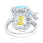 Suzy Levian Sterling Silver Gala Firework Elongated Cushion Cut Aqua & White Cubic Zirconia Butterfly Ring