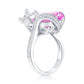 Suzy Levian Sterling Silver Gala Firework Elongated Cushion Cut Pink & White Cubic Zirconia Butterfly Ring