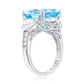 Suzy Levian Sterling Silver Gala Firework Elongated Cushion Cut Aqua & White Cubic Zirconia Engagement Ring