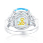 Suzy Levian Sterling Silver Gala Firework Elongated Cushion Cut Aqua & White Cubic Zirconia Engagement Ring