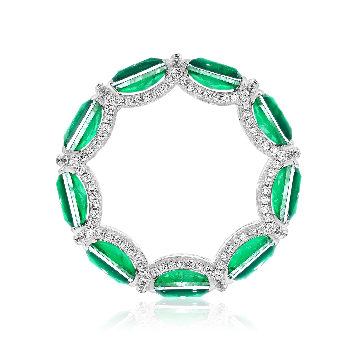 Suzy Levian Sterling Silver Gala Emerald Cut Green Cubic Zirconia Pave U Shape Eternity Band Ring