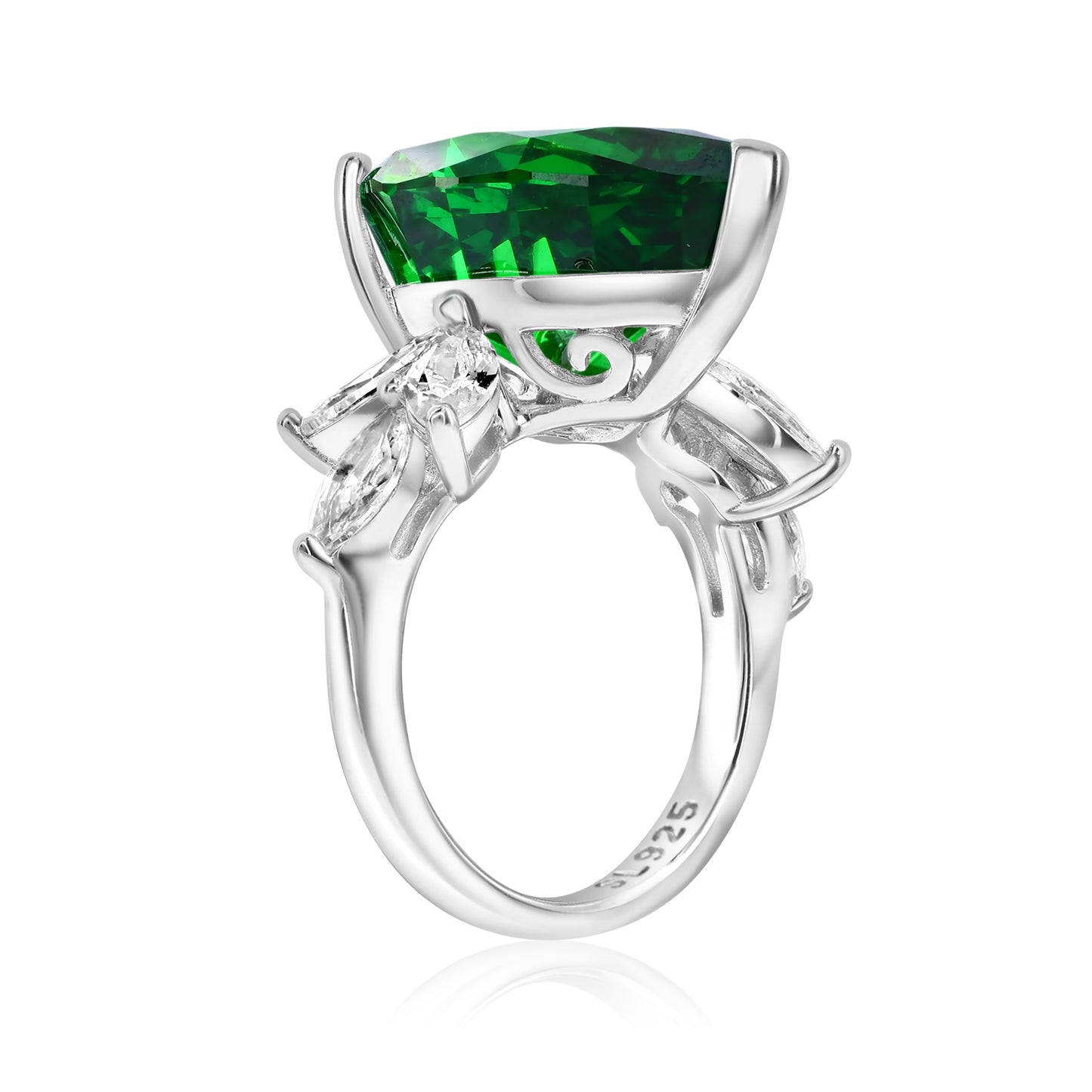 Suzy Levian Sterling Silver Gala Large Pear Shape Firework Green Cubic Zirconia Engagement Ring