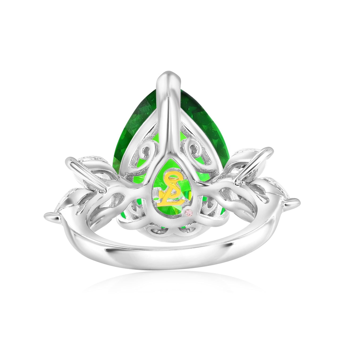 Suzy Levian Sterling Silver Gala Large Pear Shape Firework Green Cubic Zirconia Engagement Ring