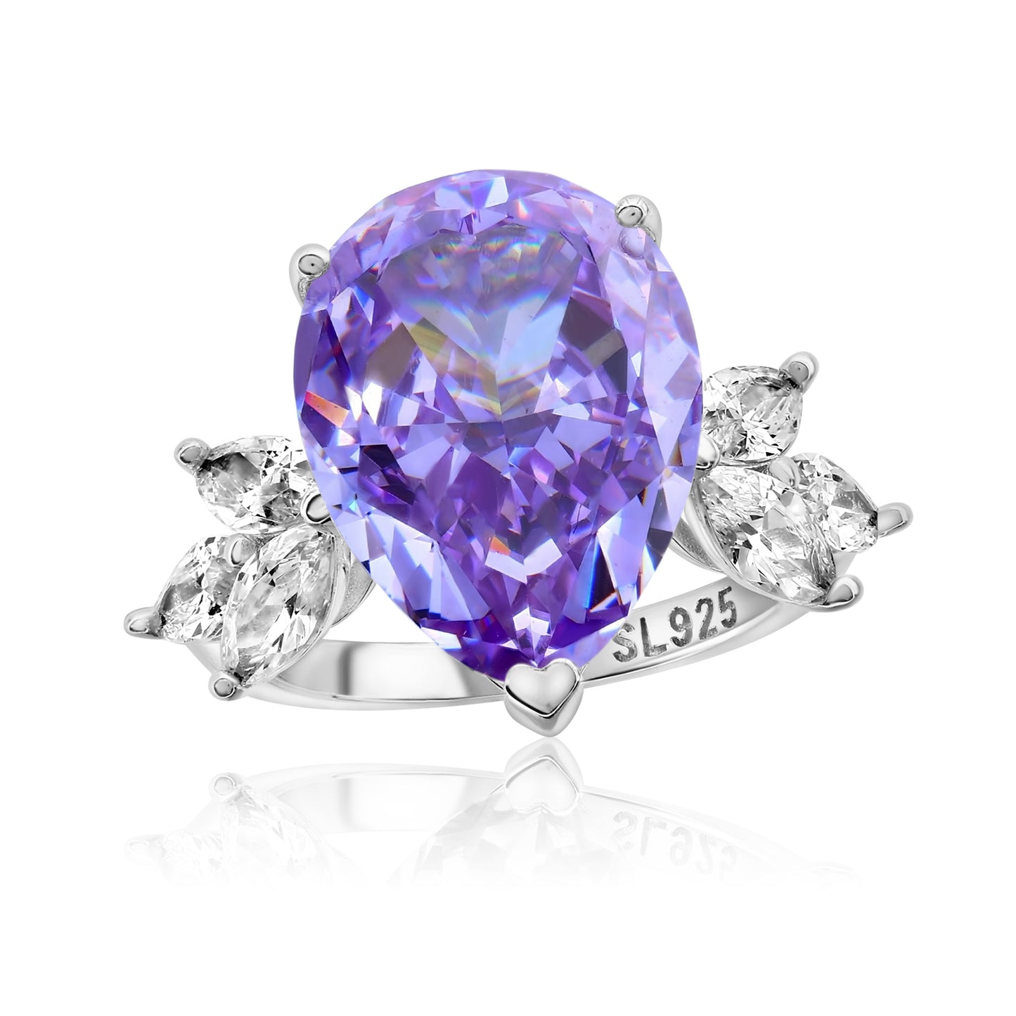 Suzy Levian Sterling Silver Gala Large Pear Shape Firework Purple Cubic Zirconia Engagement Ring