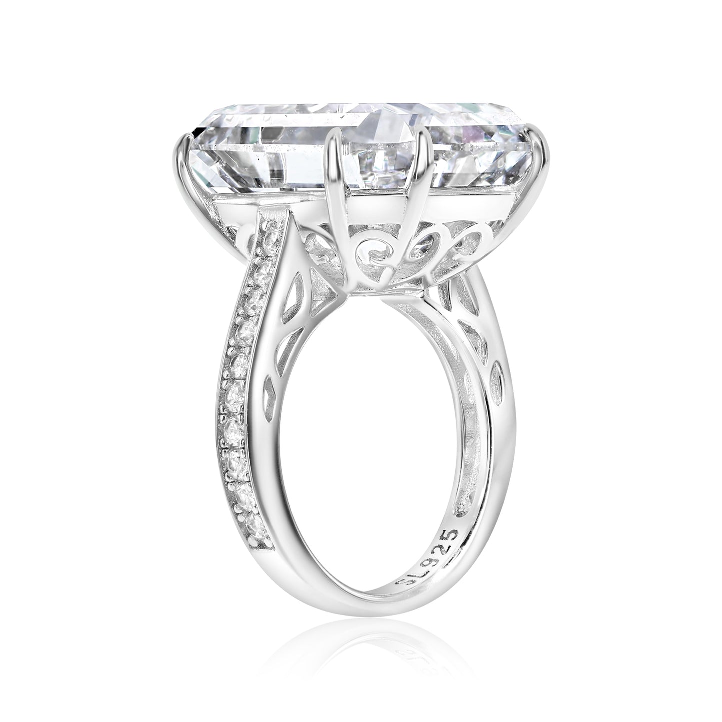 Suzy Levian Sterling Silver Gala Large Emerald Cut Firework White Cubic Zirconia Engagement Ring
