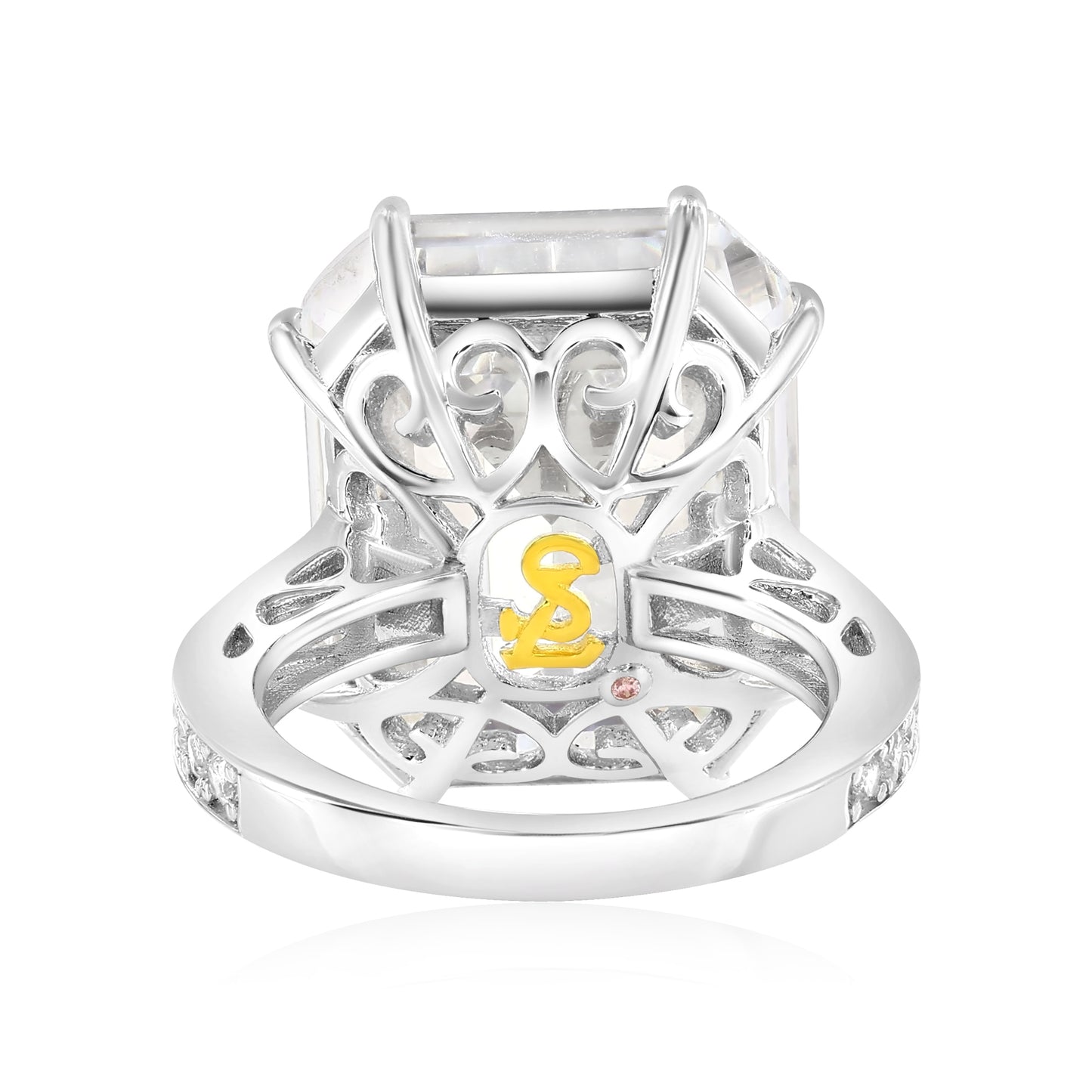 Suzy Levian Sterling Silver Gala Large Emerald Cut Firework White Cubic Zirconia Engagement Ring