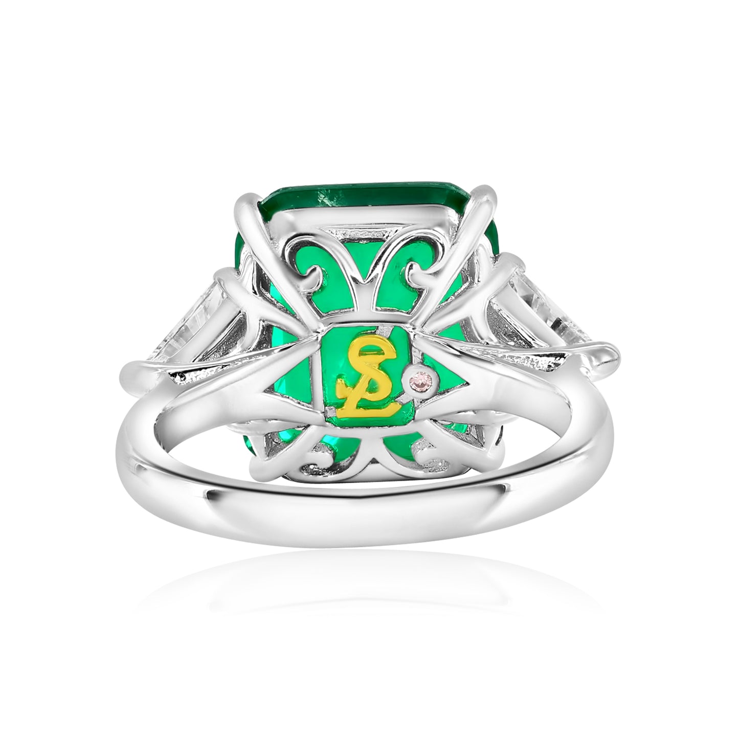 Suzy Levian Sterling Silver Gala Large Emerald Cut Green Cubic Zirconia Engagement Ring