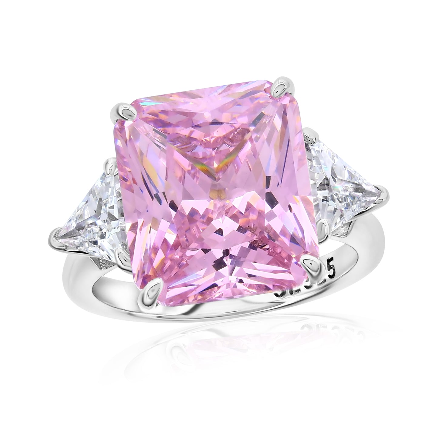 Suzy Levian Sterling Silver Gala Firework Emerald Cut Pink Cubic Zirconia Engagement Ring