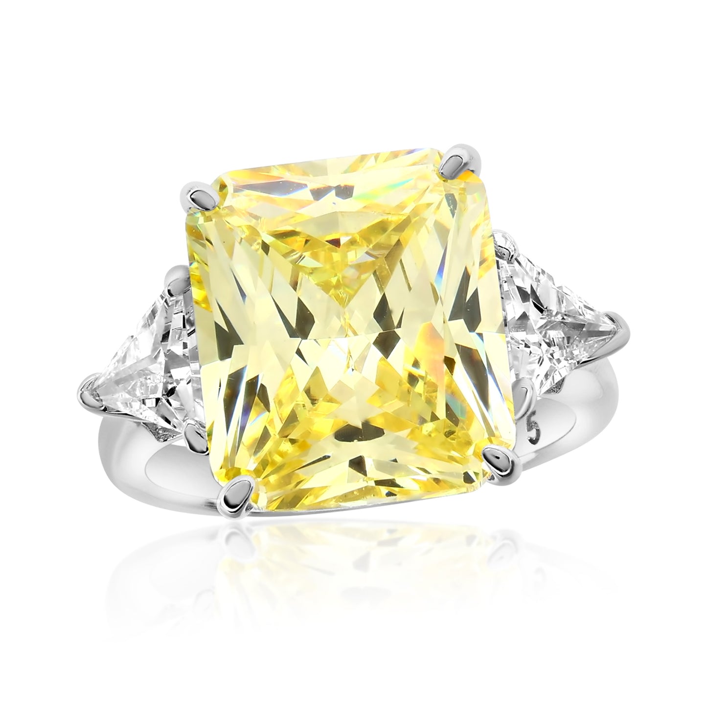 Suzy Levian Sterling Silver Gala Firework Emerald Cut Yellow Cubic Zirconia Engagement Ring