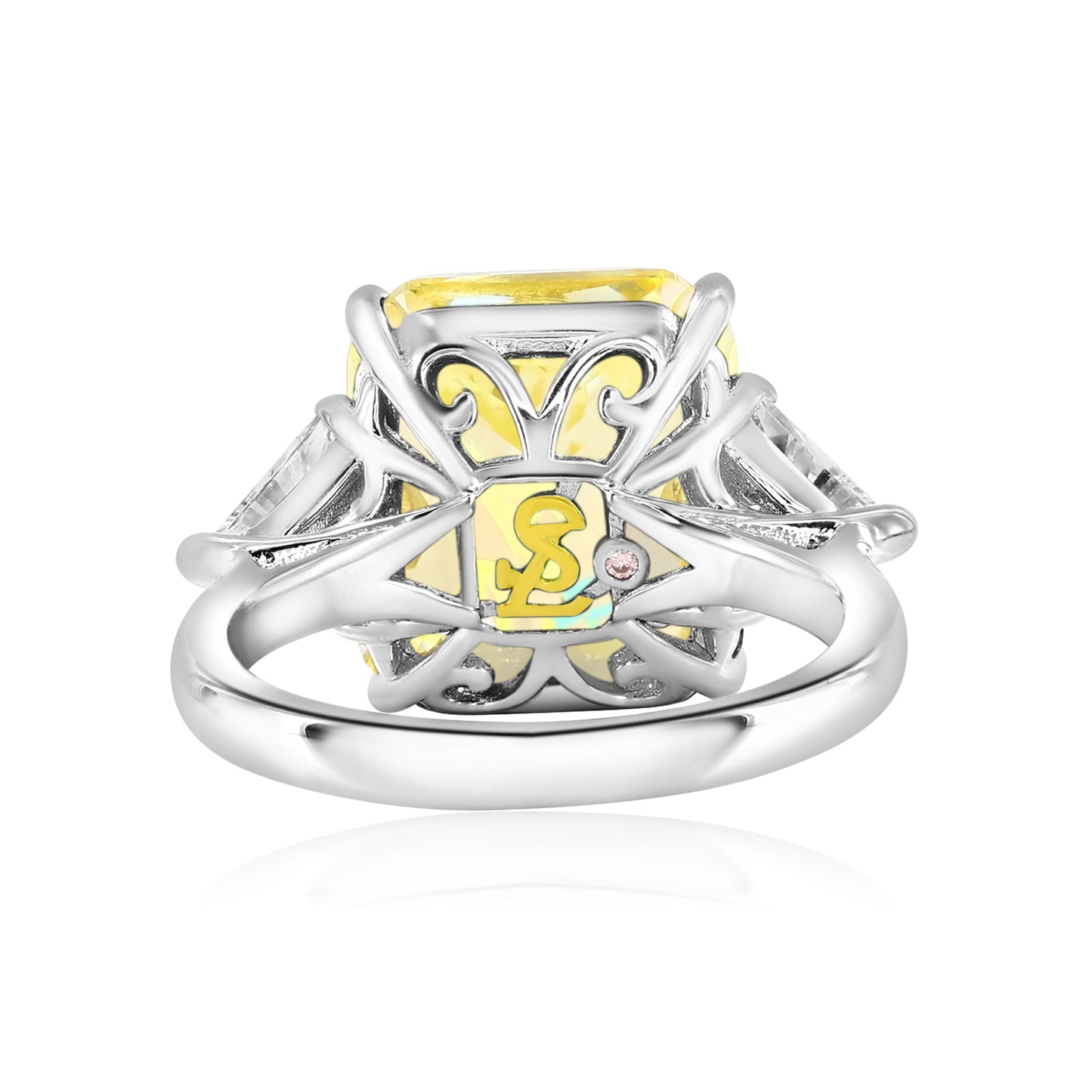 Suzy Levian Sterling Silver Gala Firework Emerald Cut Yellow Cubic Zirconia Engagement Ring