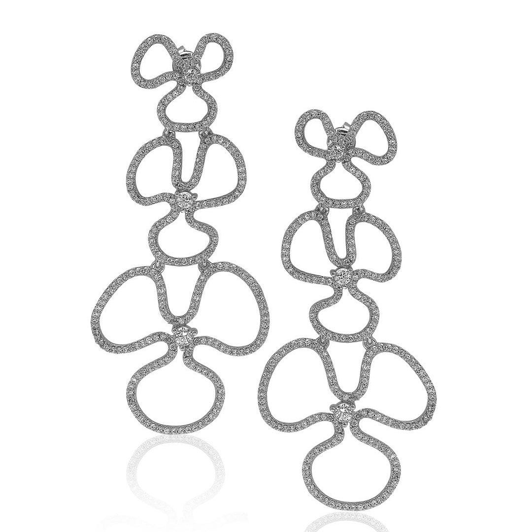 Suzy Levian Sterling Silver Cubic Zirconia Flower Drop Dangle Earrings