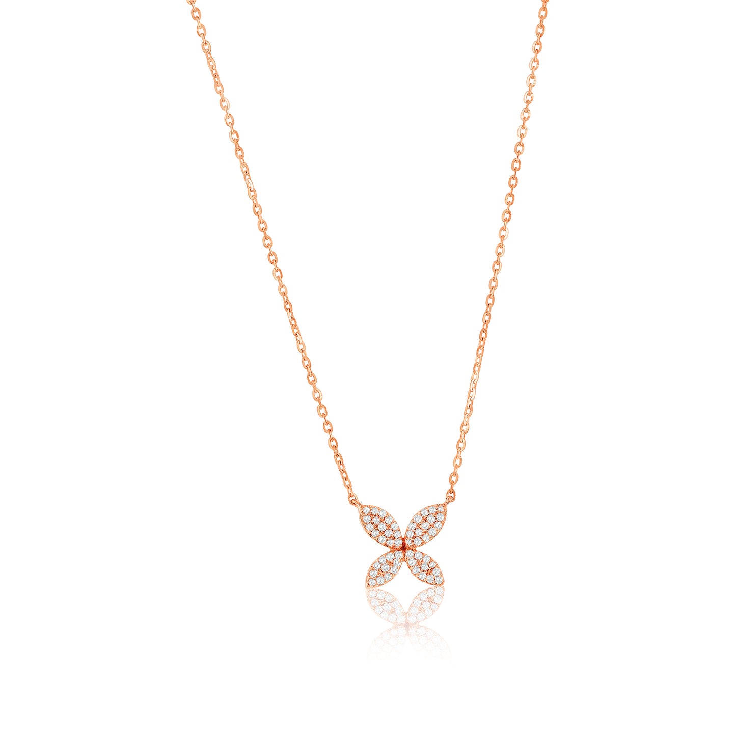 Suzy Levian 14K Rose Gold .09 cttw Diamond Pave Marquise Flower Necklace