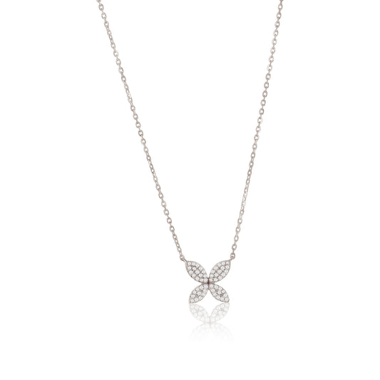 Suzy Levian 14K White Gold .09 cttw Diamond Pave Marquise Flower Necklace