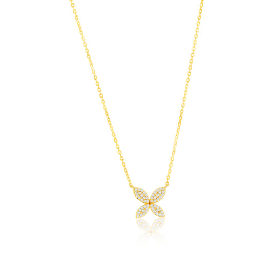 Suzy Levian 14K Yellow Gold .09 cttw Diamond Pave Marquise Flower Necklace