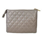 Suzy Levian Small Faux Leather Quilted Clutch Handbag, Palladium