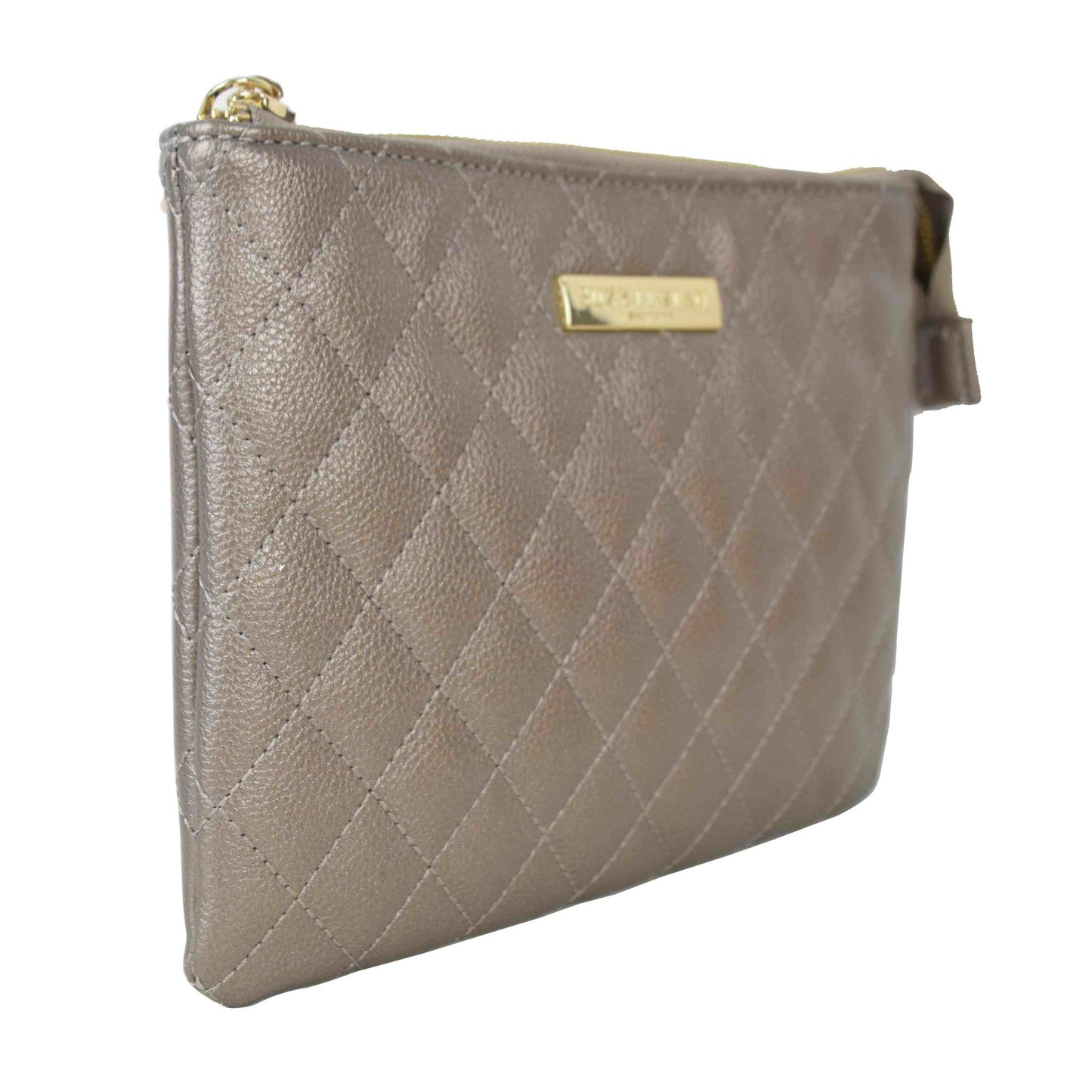 Suzy Levian Small Faux Leather Quilted Clutch Handbag, Palladium