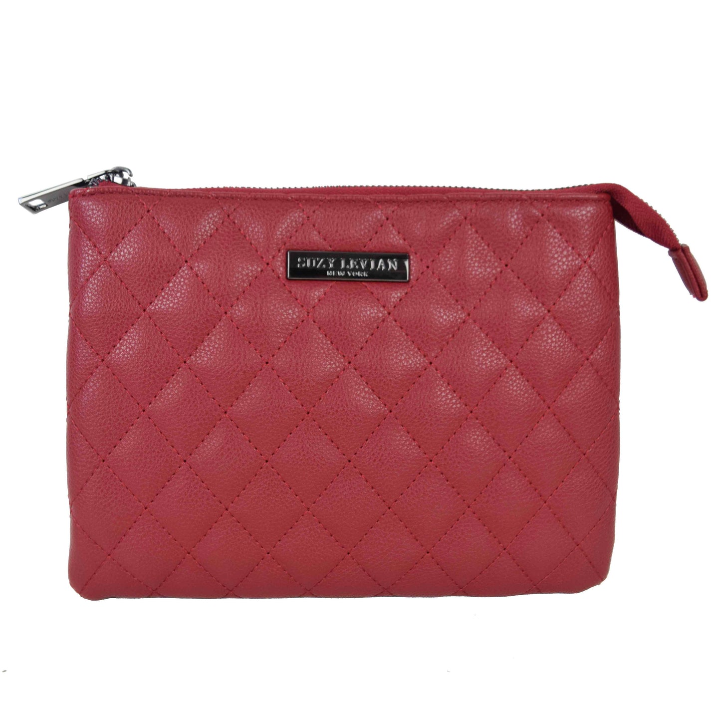 Suzy Levian Small Faux Leather Quilted Clutch Handbag, Red