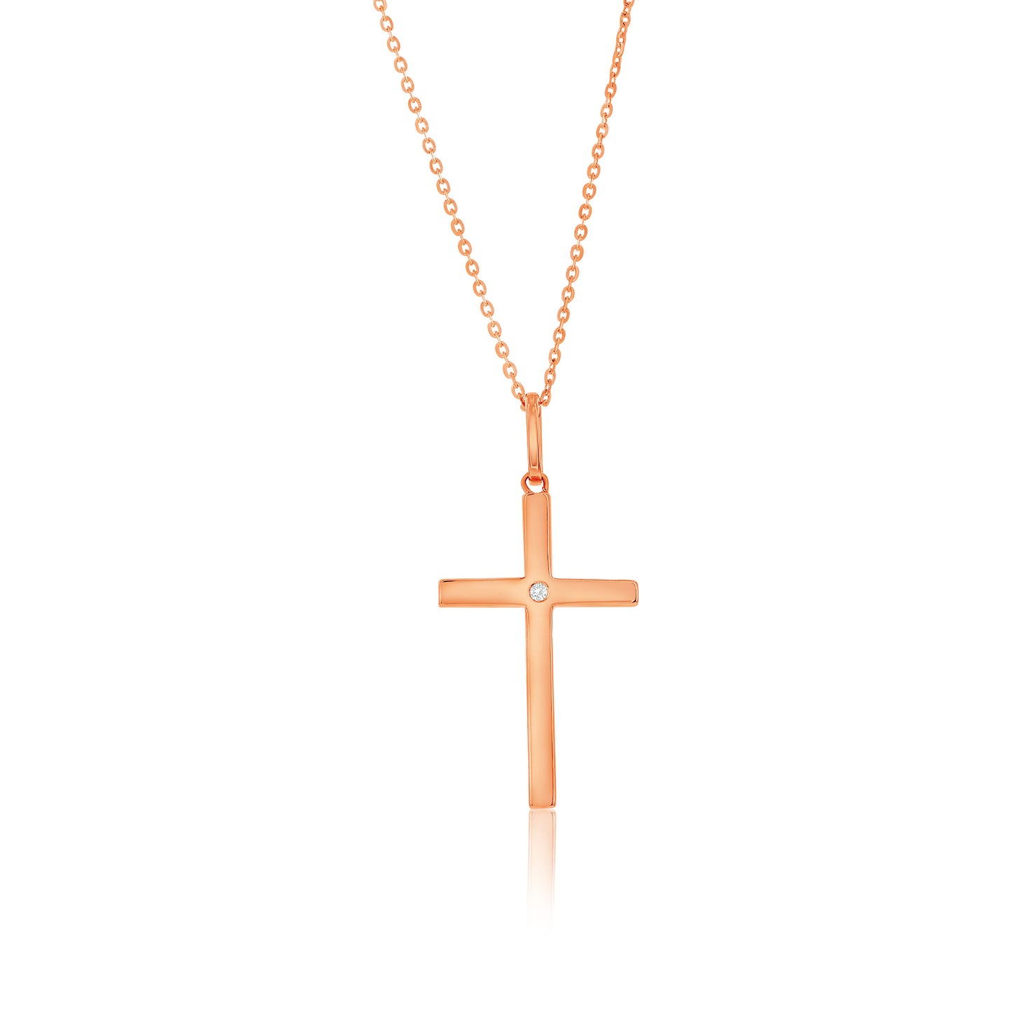 Suzy Levian 14k Rose Gold .08 cttw White Diamond Pave Cross Pendant Necklace