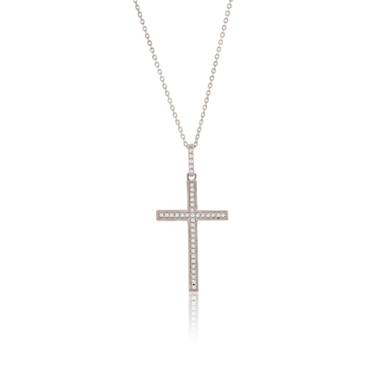 Suzy Levian 14k White Gold .08 cttw White Diamond Pave Cross Pendant Necklace