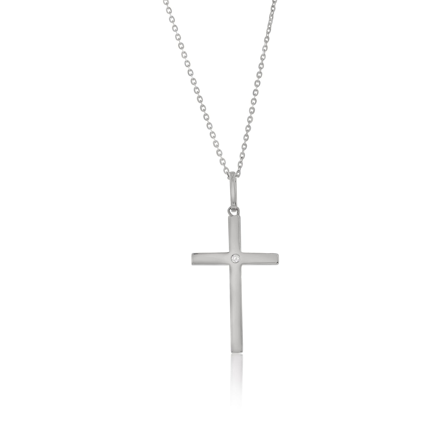 Suzy Levian 14k White Gold .08 cttw White Diamond Pave Cross Pendant Necklace