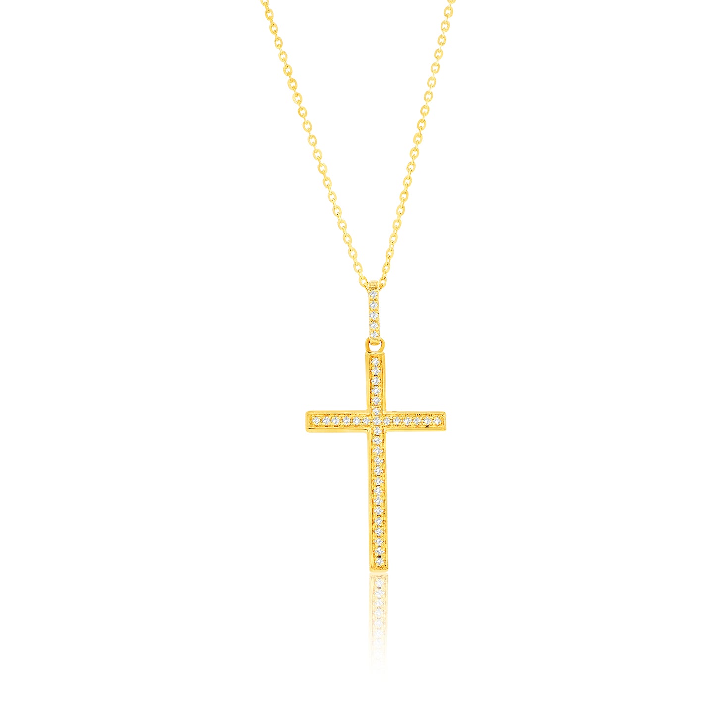 Suzy Levian 14k Yellow Gold .08 cttw White Diamond Pave Cross Pendant Necklace