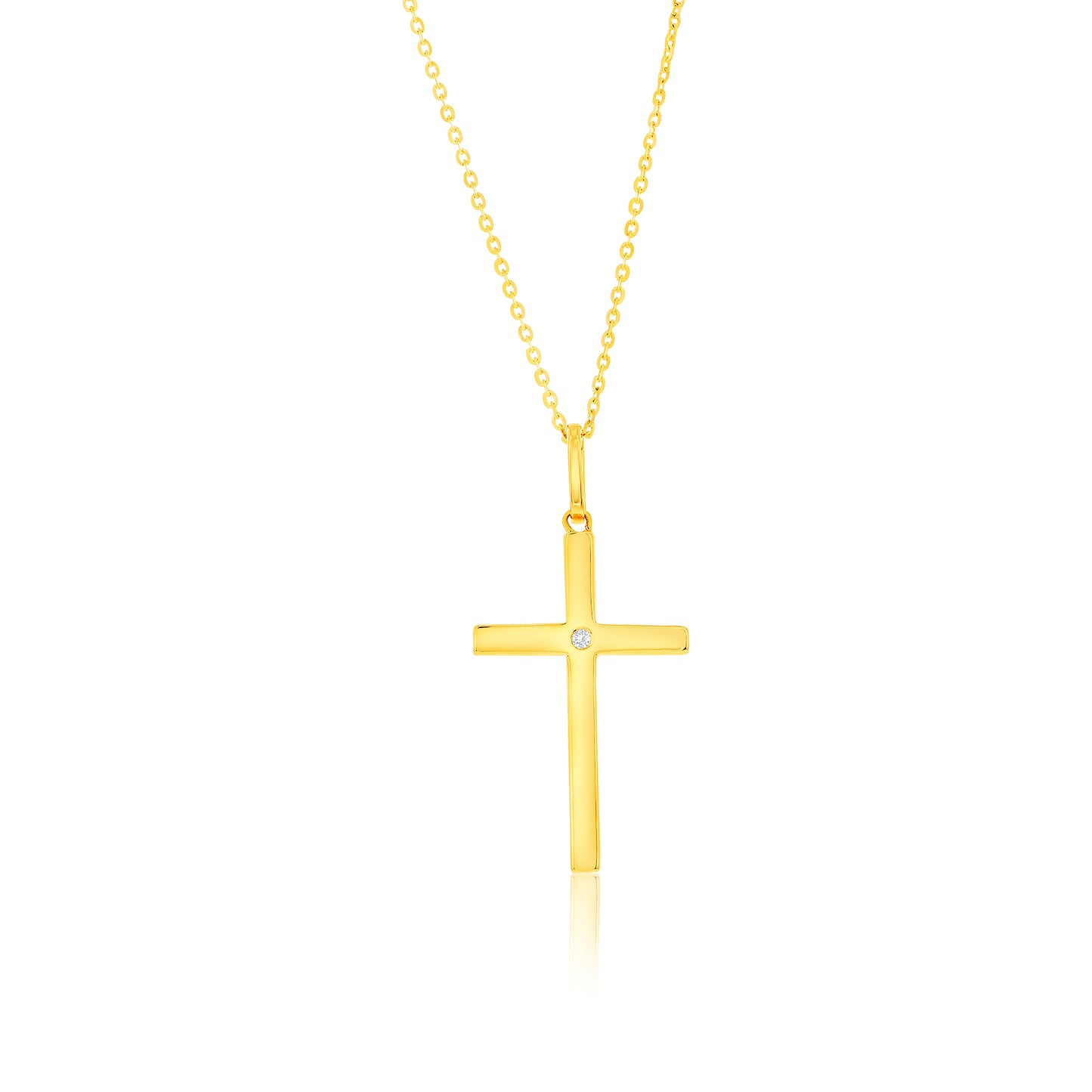 Suzy Levian 14k Yellow Gold .08 cttw White Diamond Pave Cross Pendant Necklace