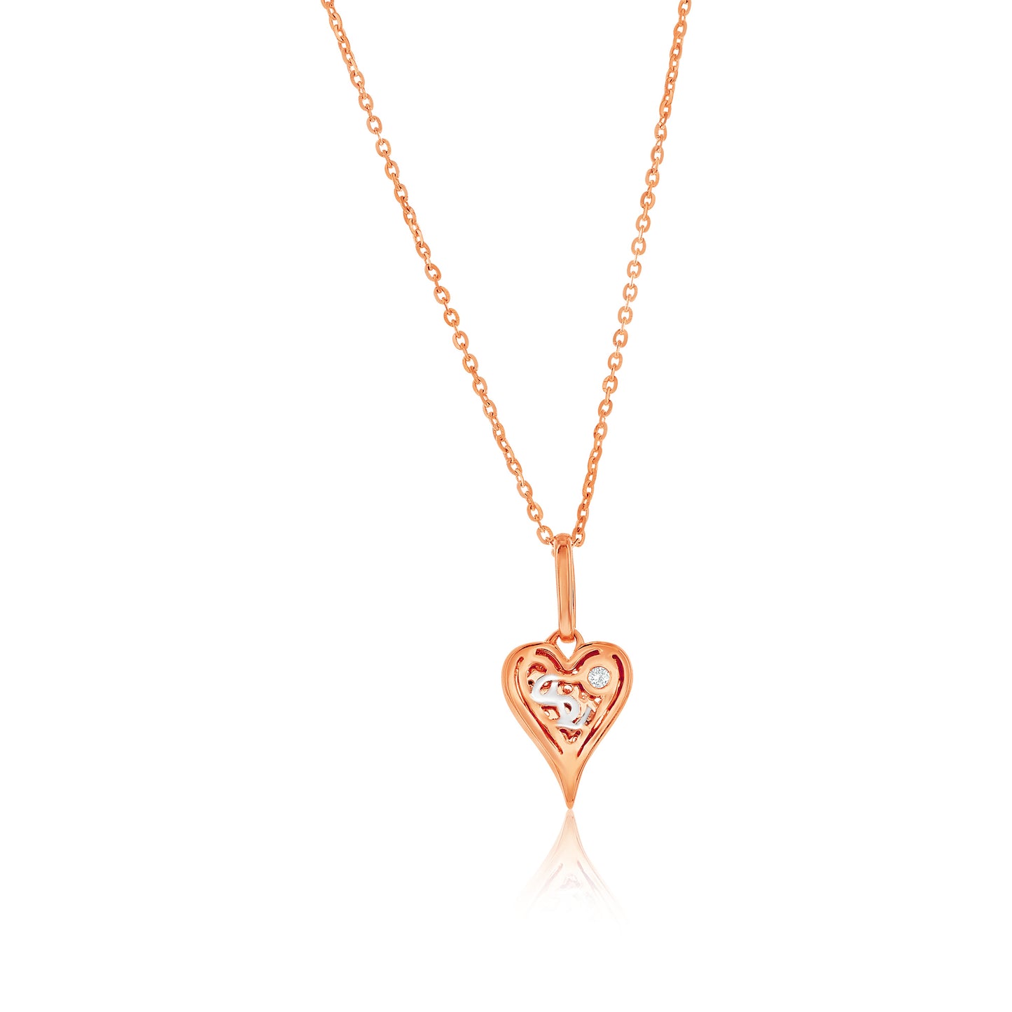 Suzy Levian 14K Rose Gold & .11 cttw Diamond Pave Elongated Heart Pendant Necklace