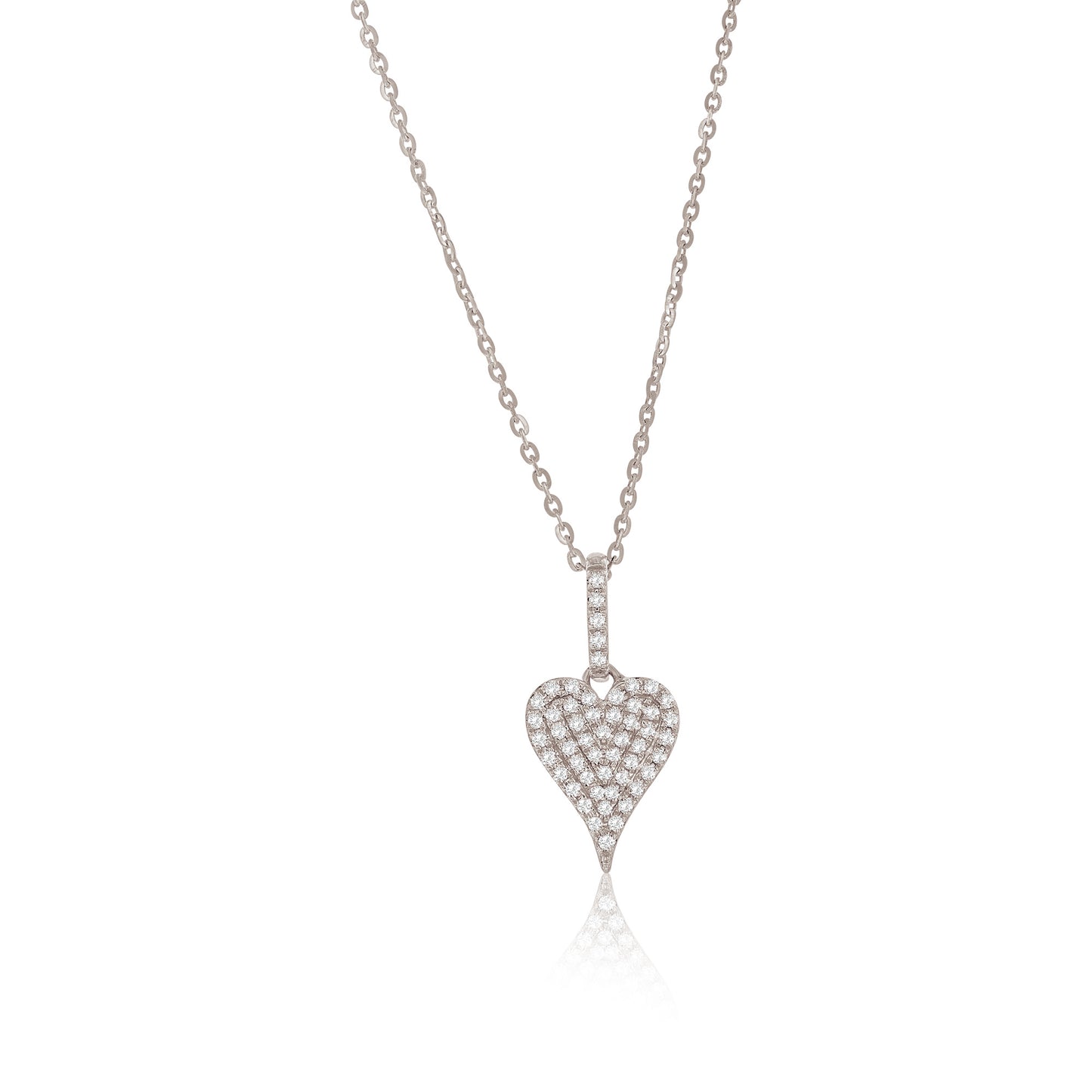 Suzy Levian 14K White Gold & .11 cttw Diamond Pave Elongated Heart Pendant Necklace