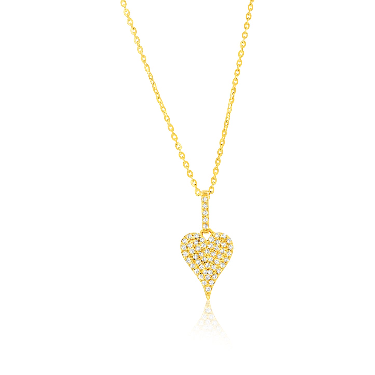 Suzy Levian 14K Yellow Gold & .11 cttw Diamond Pave Elongated Heart Pendant Necklace