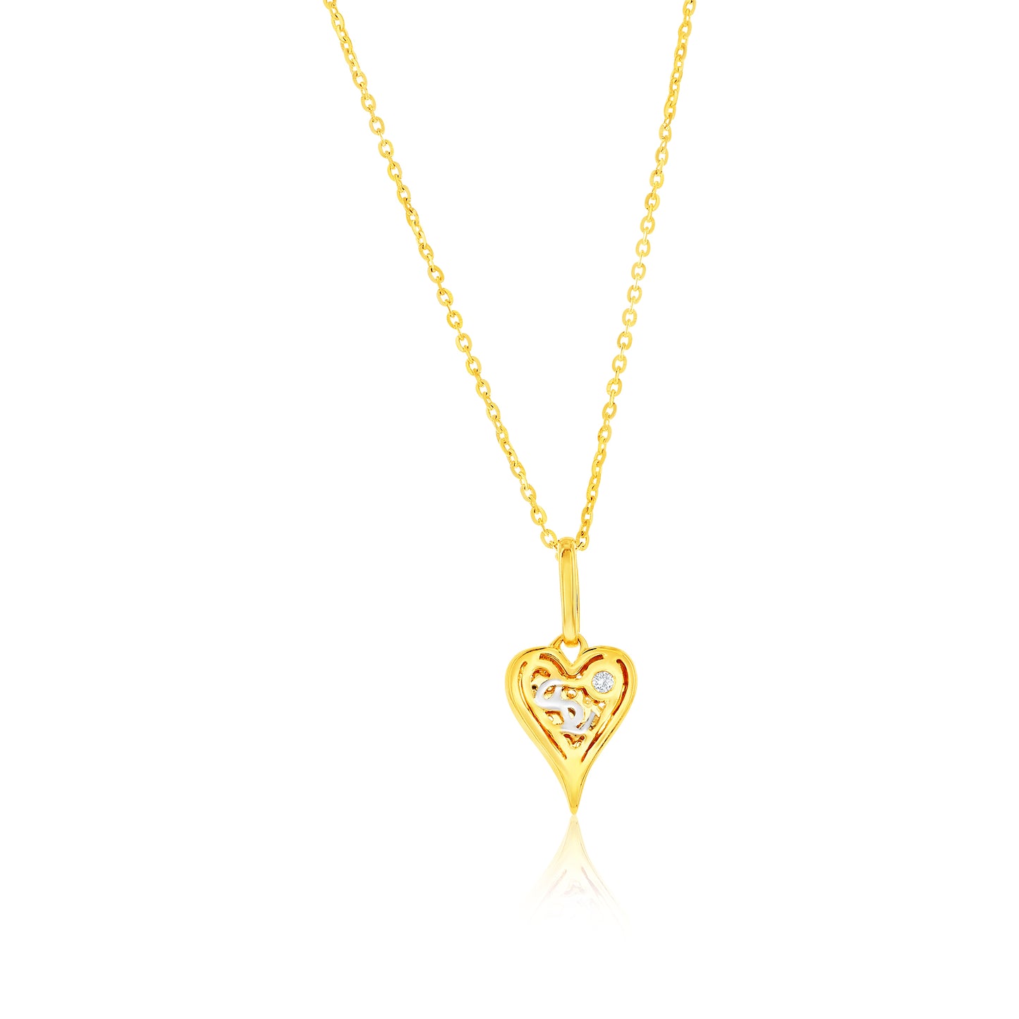 Suzy Levian 14K Yellow Gold & .11 cttw Diamond Pave Elongated Heart Pendant Necklace