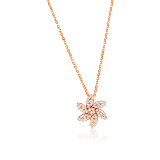 Suzy Levian 14K Rose Gold .14 cttw Diamond Pave Curved Flower Pendant Necklace