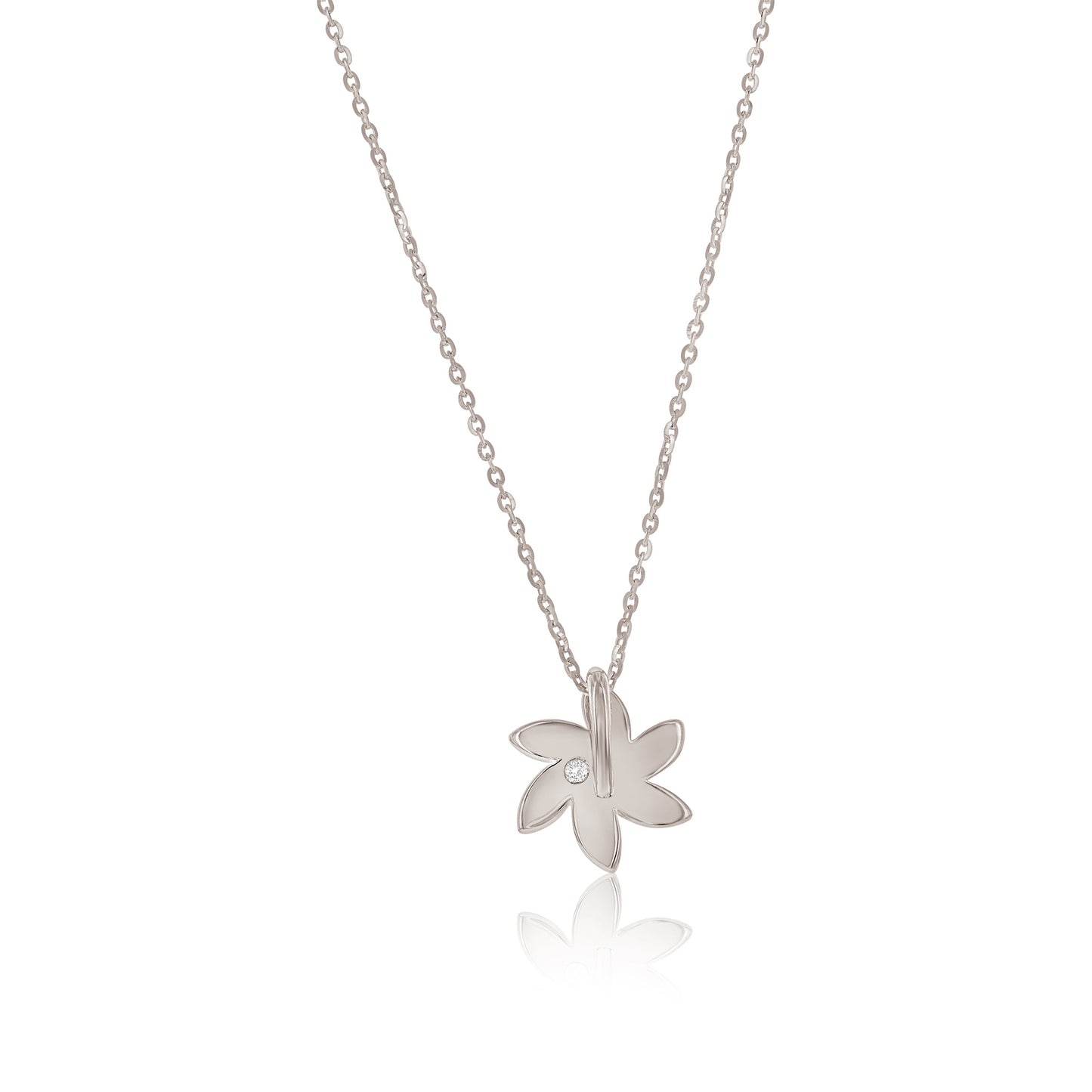 Suzy Levian 14K White Gold .14 cttw Diamond Pave Curved Flower Pendant Necklace