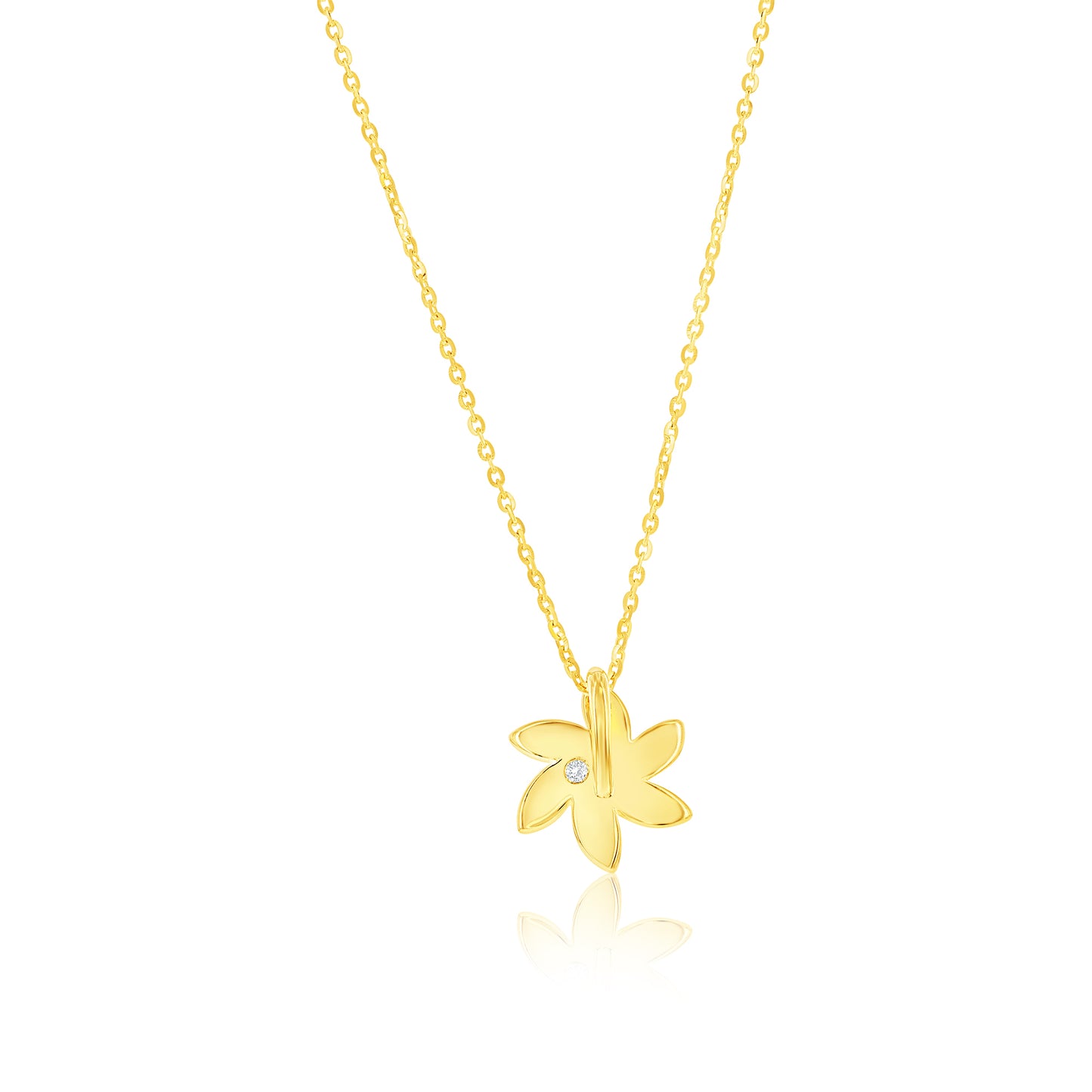 Suzy Levian 14K Yellow Gold .14 cttw Diamond Pave Curved Flower Pendant Necklace