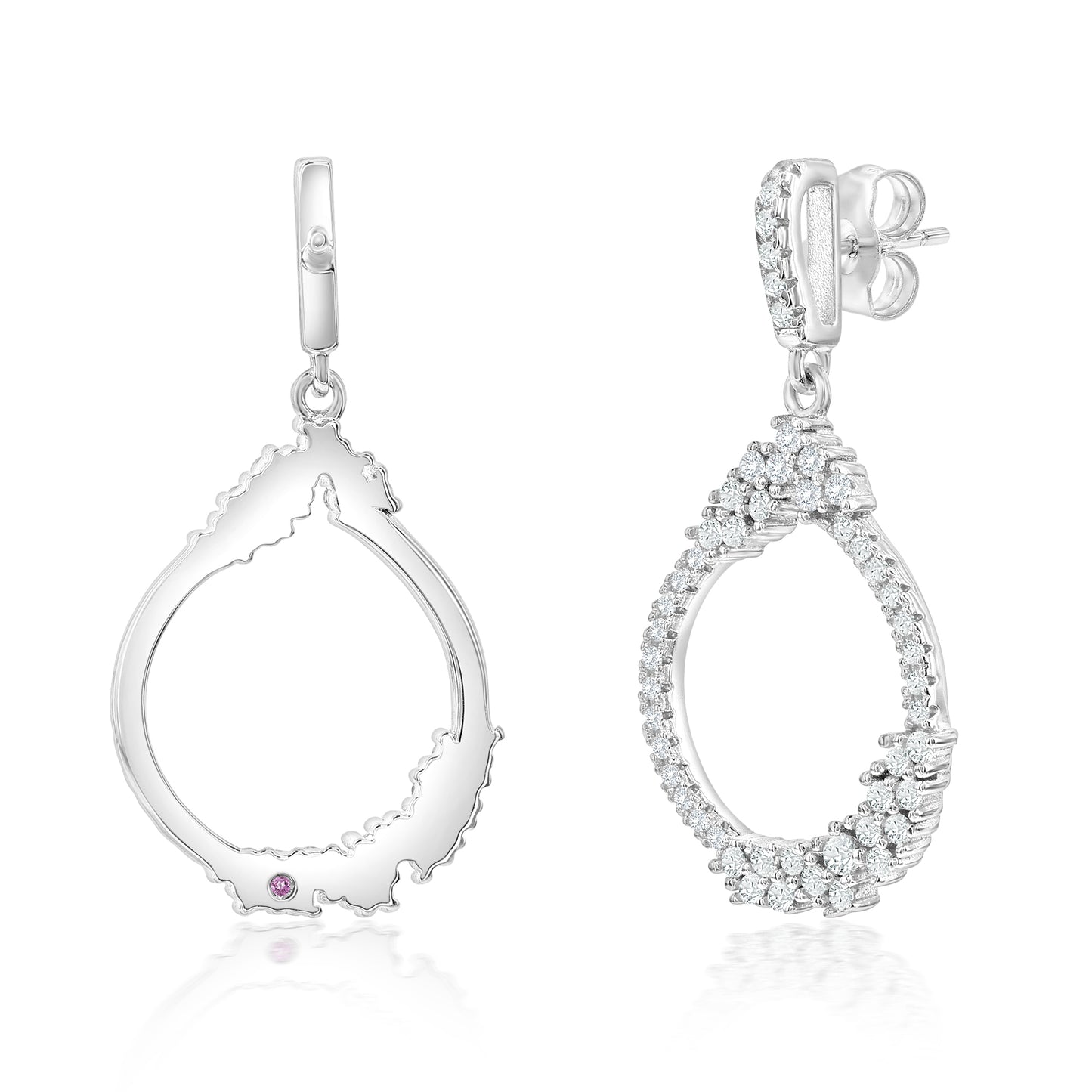 Suzy Levian White Cubic Zirconia Sterling Silver Open Pear Shape Drop Earrings