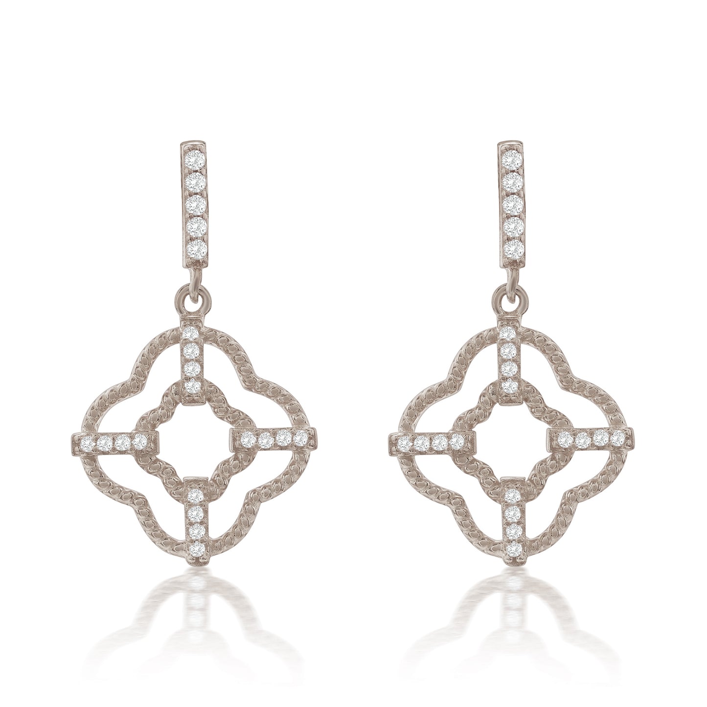 Suzy Levian Sterling Silver White Cubic Zirconia Trellis Filigree Drop Dangle Earrings