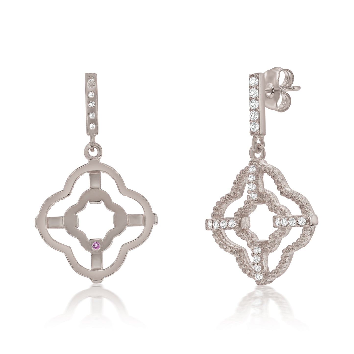 Suzy Levian Sterling Silver White Cubic Zirconia Trellis Filigree Drop Dangle Earrings