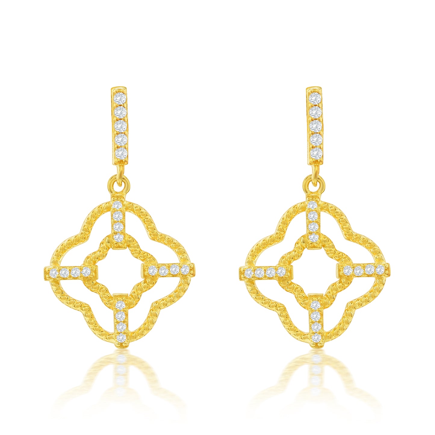 Suzy Levian Yellow Sterling Silver White Cubic Zirconia Trellis Filigree Drop Dangle Earrings