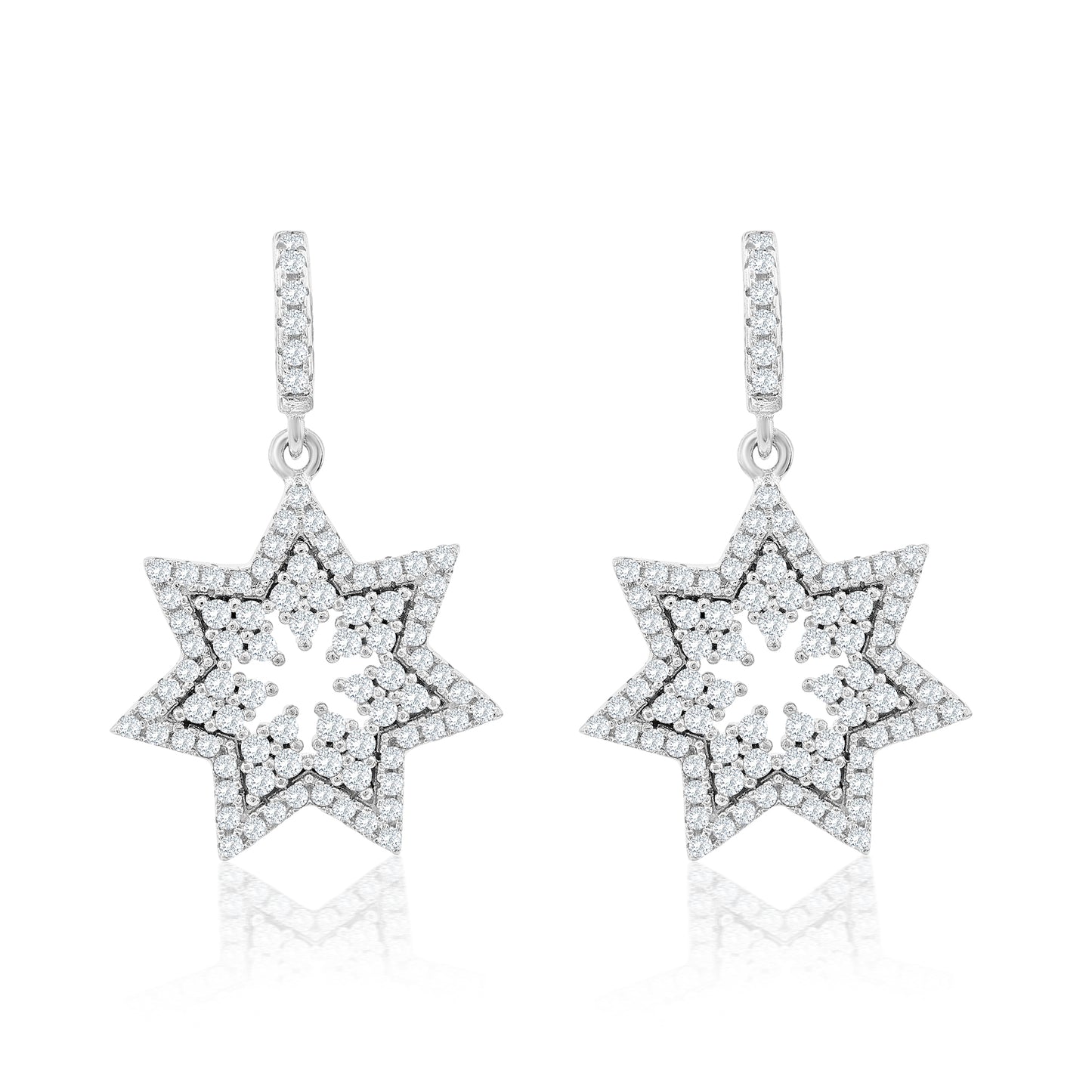 Suzy Levian White Sterling Silver White Cubic Zirconia Starburst Drop Earrings