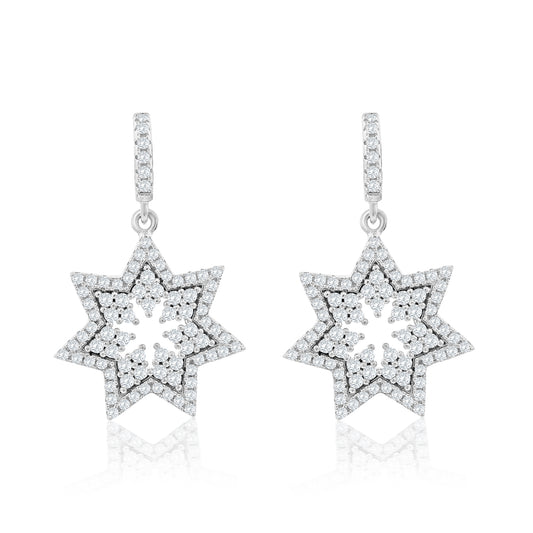 Suzy Levian White Sterling Silver White Cubic Zirconia Starburst Drop Earrings