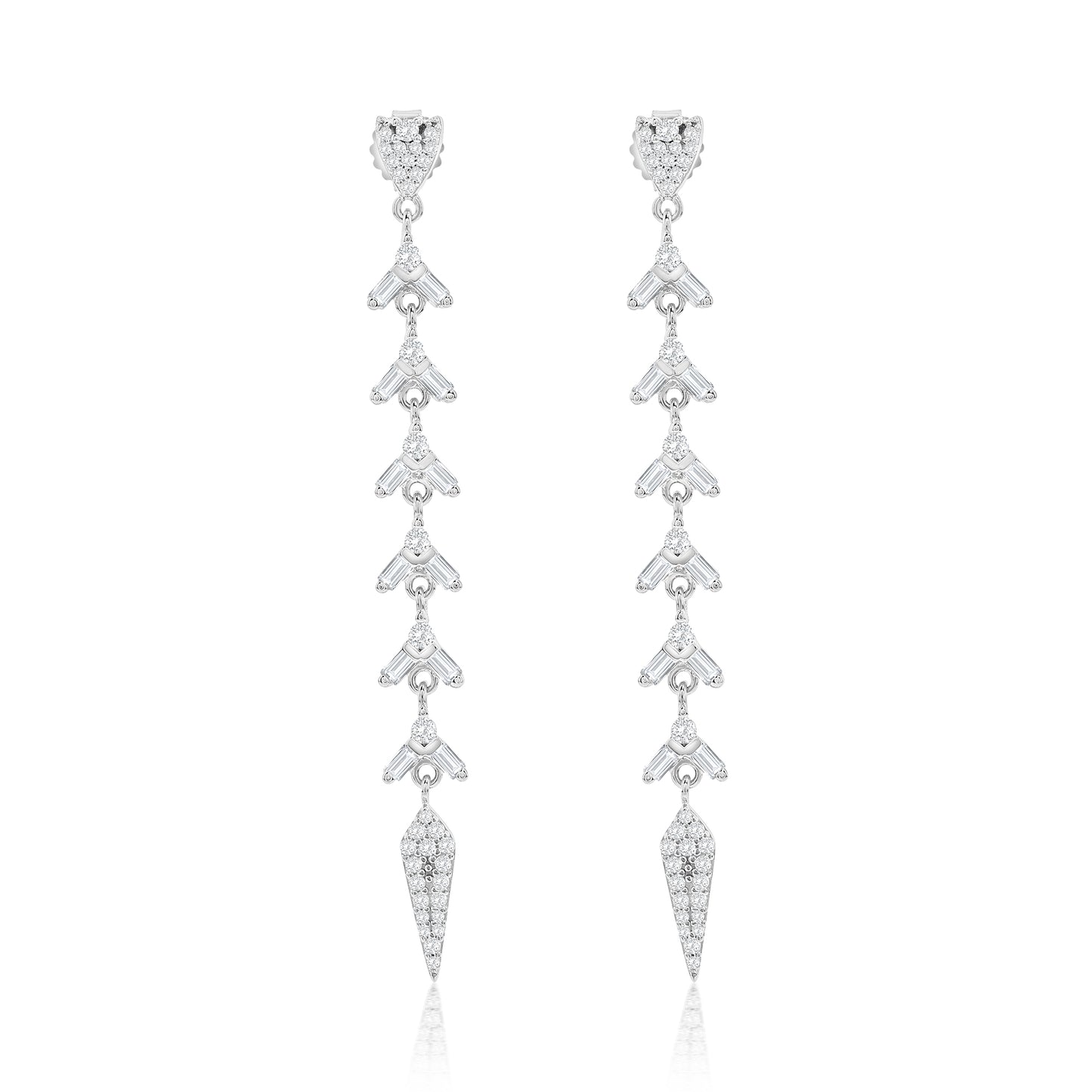 Suzy Levian Sterling Silver White Cubic Zirconia Baguette Pave Drop Dangle Earrings