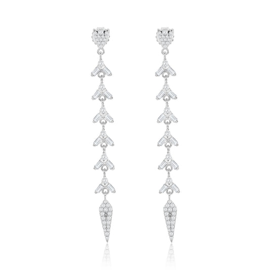 Suzy Levian Sterling Silver White Cubic Zirconia Baguette Pave Drop Dangle Earrings