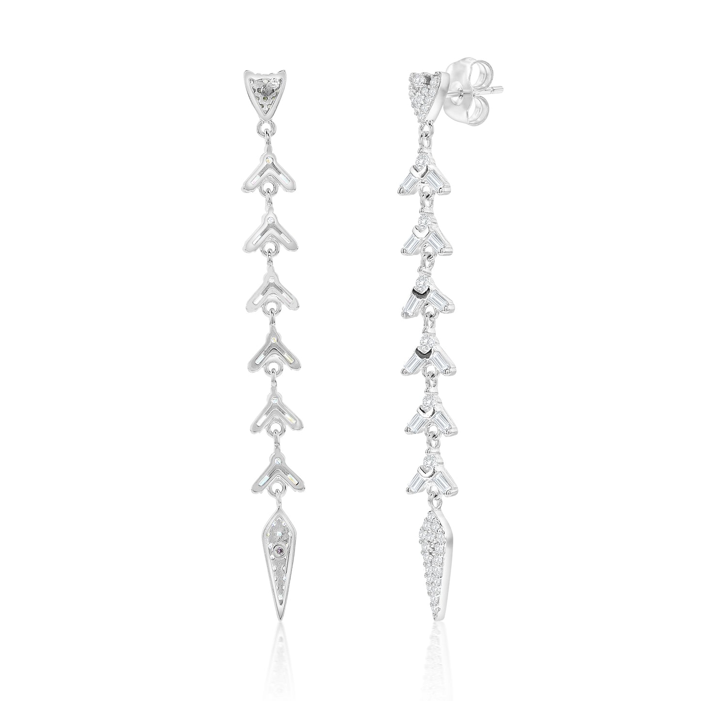 Suzy Levian Sterling Silver White Cubic Zirconia Baguette Pave Drop Dangle Earrings